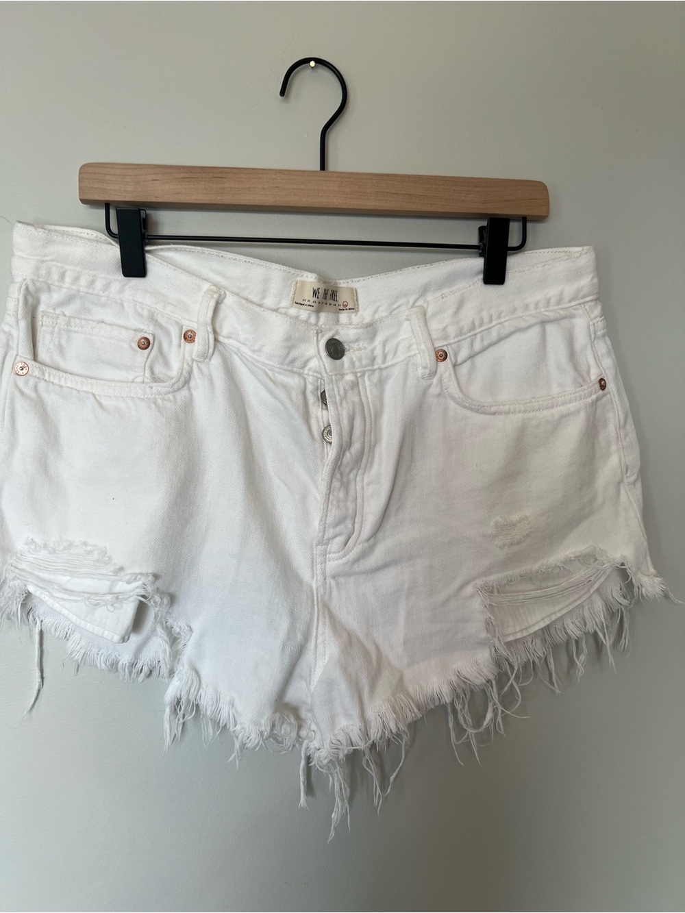 We The Free White Distressed Frayed Hem Jean Shorts